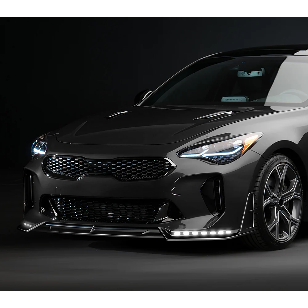 STP-Style For 2018-2023 Kia Stinger GT-Line Front Bumper Lip Splitter With LED Sequential Light -Painted Black - Image 12