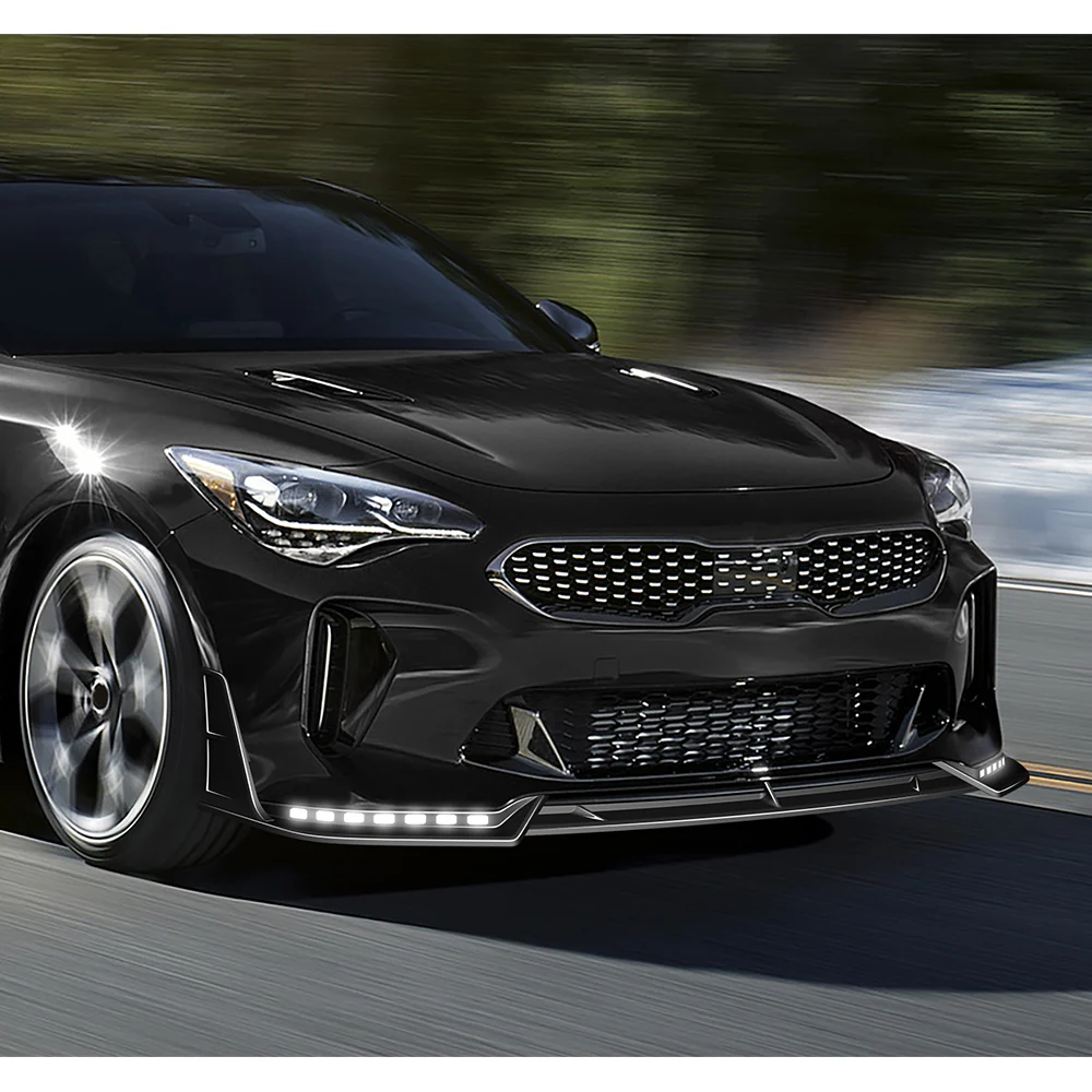 STP-Style For 2018-2023 Kia Stinger GT-Line Front Bumper Lip Splitter With LED Sequential Light -Painted Black - Image 13