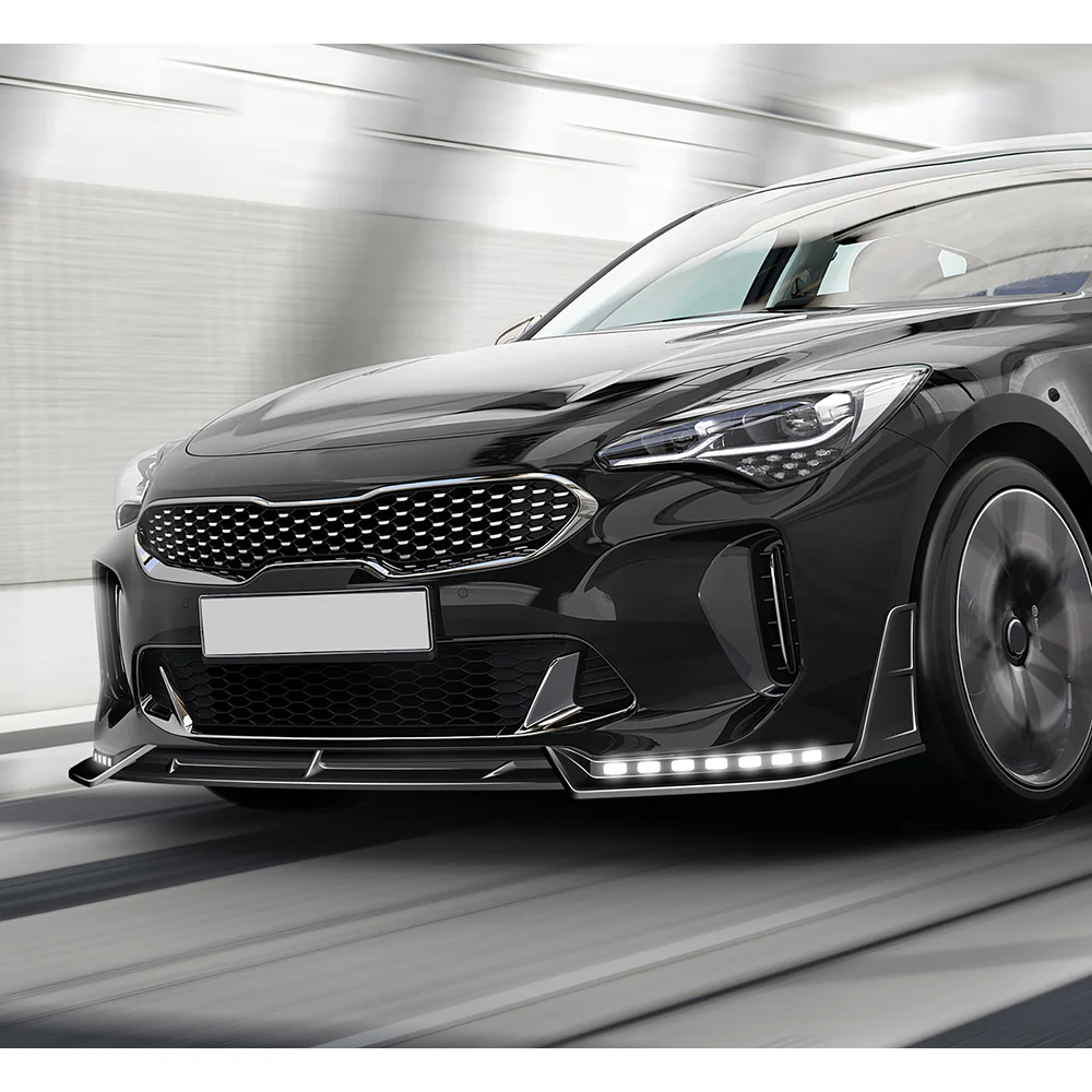 STP-Style For 2018-2023 Kia Stinger GT-Line Front Bumper Lip Splitter With LED Sequential Light -Painted Black - Image 14