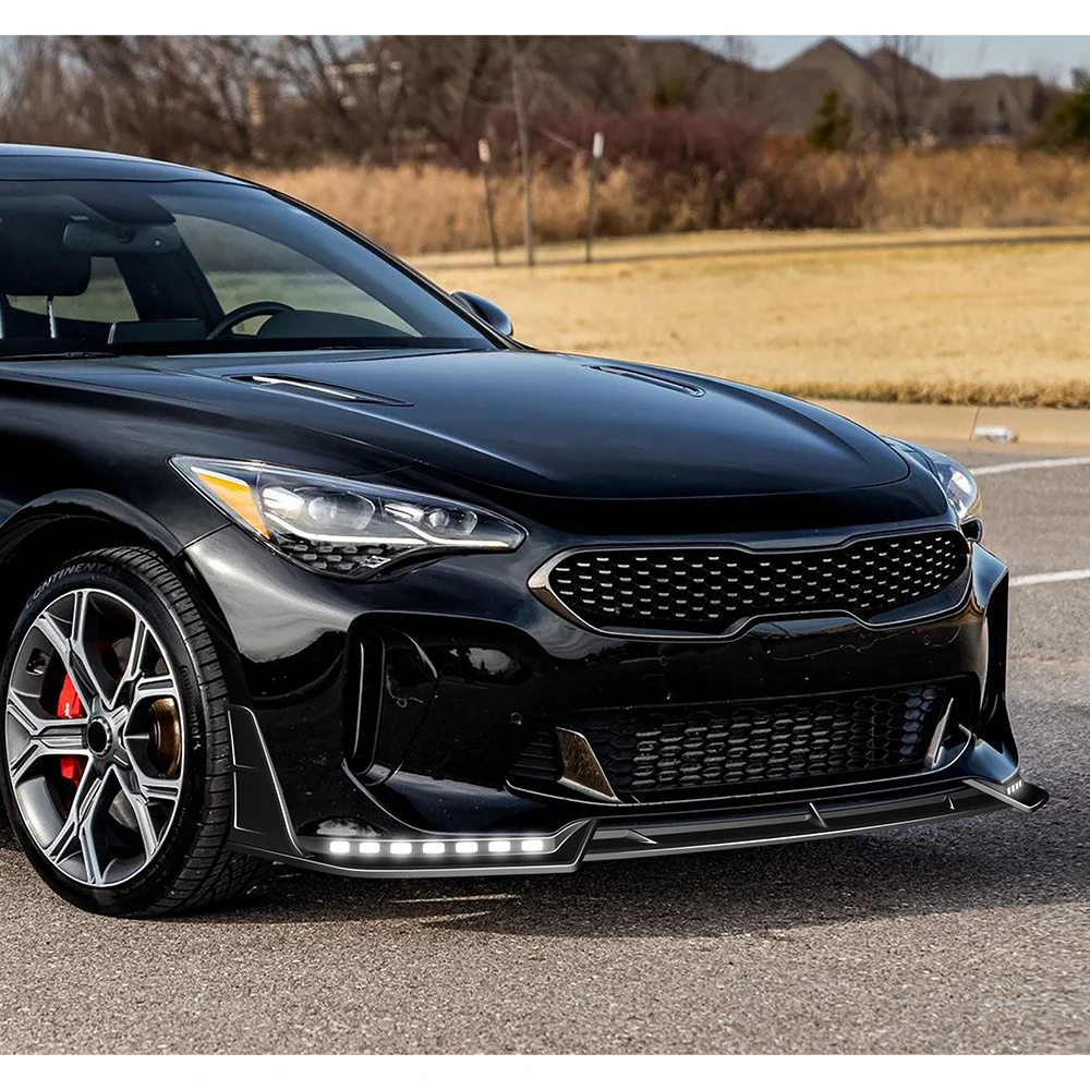 STP-Style For 2018-2023 Kia Stinger GT-Line Front Bumper Lip Splitter With LED Sequential Light -Painted Black - Image 15