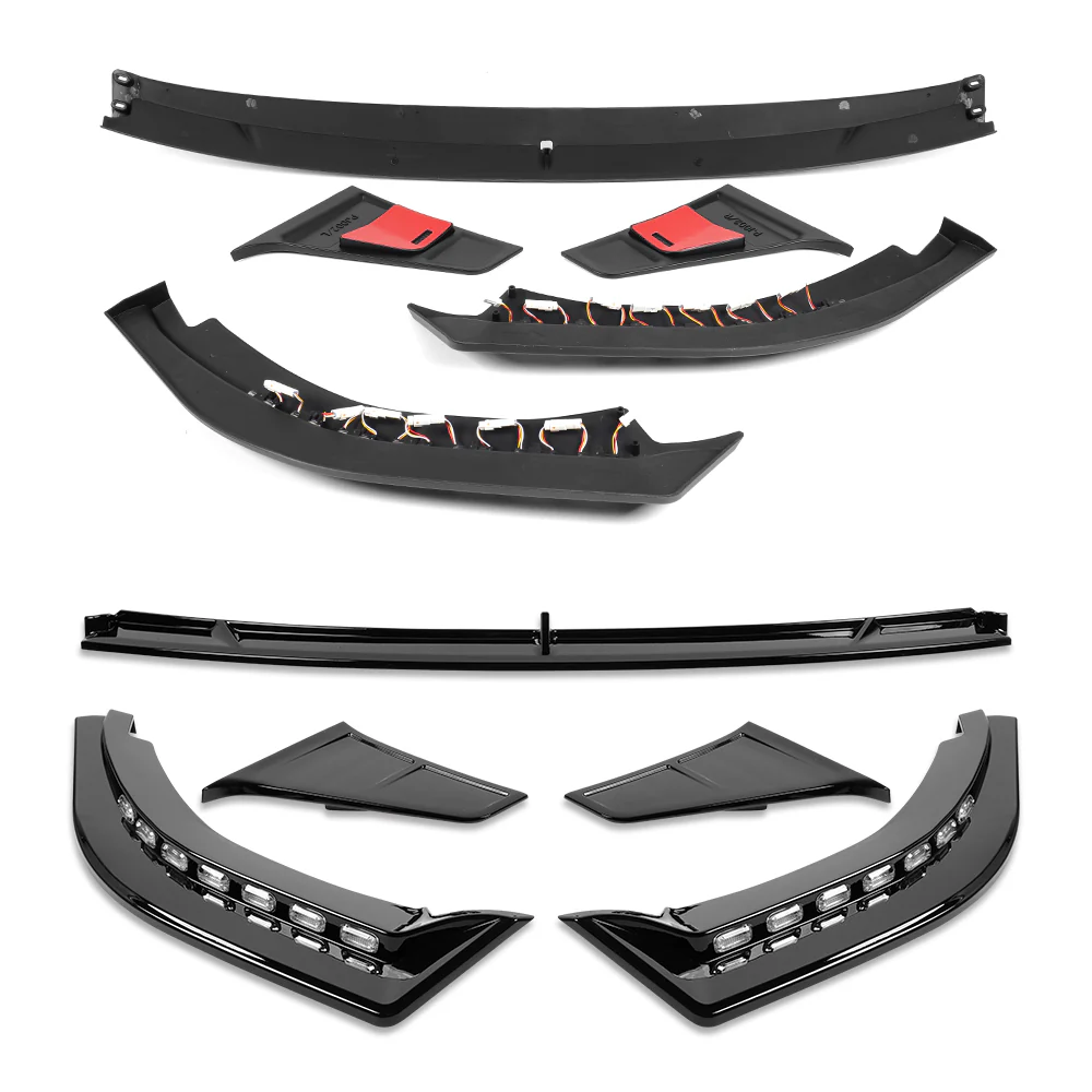 STP-Style For 2018-2023 Kia Stinger GT-Line Front Bumper Lip Splitter With LED Sequential Light -Painted Black - Image 3