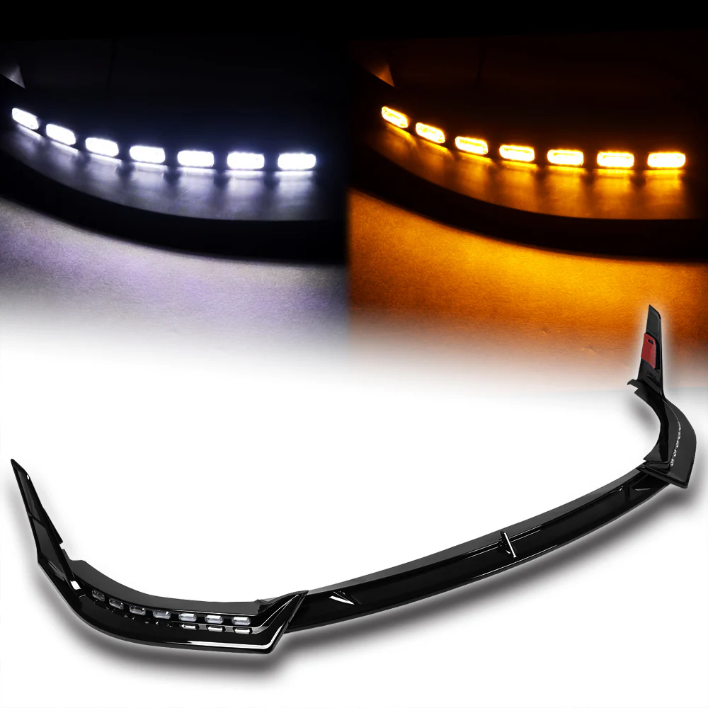 STP-Style For 2018-2023 Kia Stinger GT-Line Front Bumper Lip Splitter With LED Sequential Light -Unpainted Matte Black - Image 8