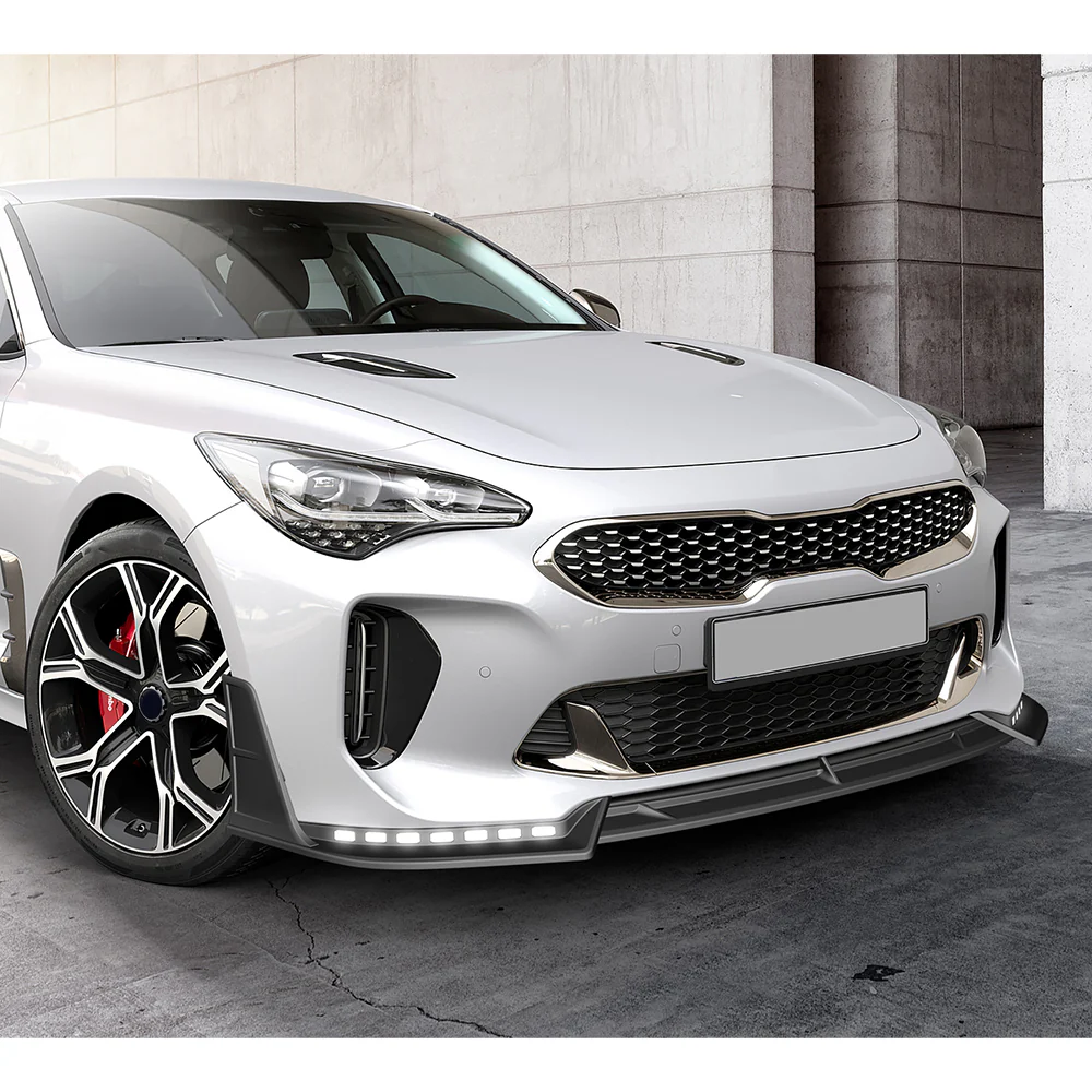 STP-Style For 2018-2023 Kia Stinger GT-Line Front Bumper Lip Splitter With LED Sequential Light -Unpainted Matte Black - Image 14