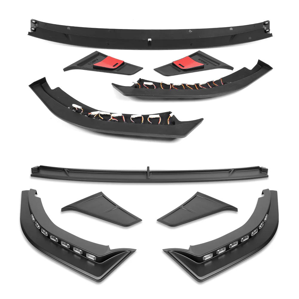 STP-Style For 2018-2023 Kia Stinger GT-Line Front Bumper Lip Splitter With LED Sequential Light -Unpainted Matte Black - Image 4