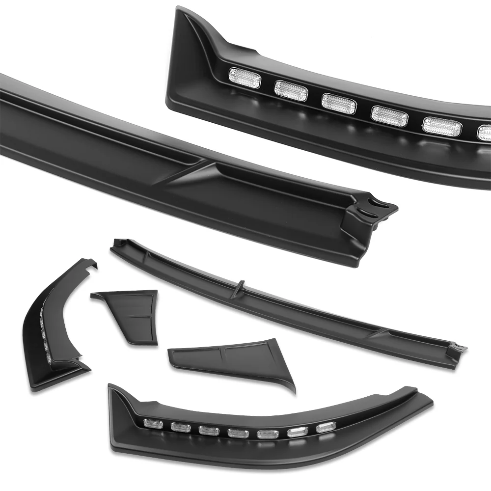 STP-Style For 2018-2023 Kia Stinger GT-Line Front Bumper Lip Splitter With LED Sequential Light -Unpainted Matte Black - Image 5