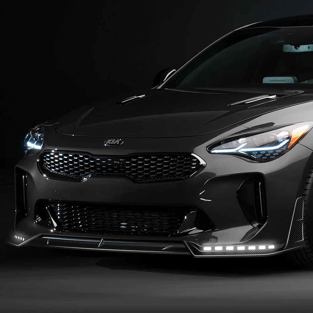 STP-Style For 2018-2023 Kia Stinger GT-Line Front Bumper Lip w/ LED Sequential Lights -Real Carbon Fiber - Image 10