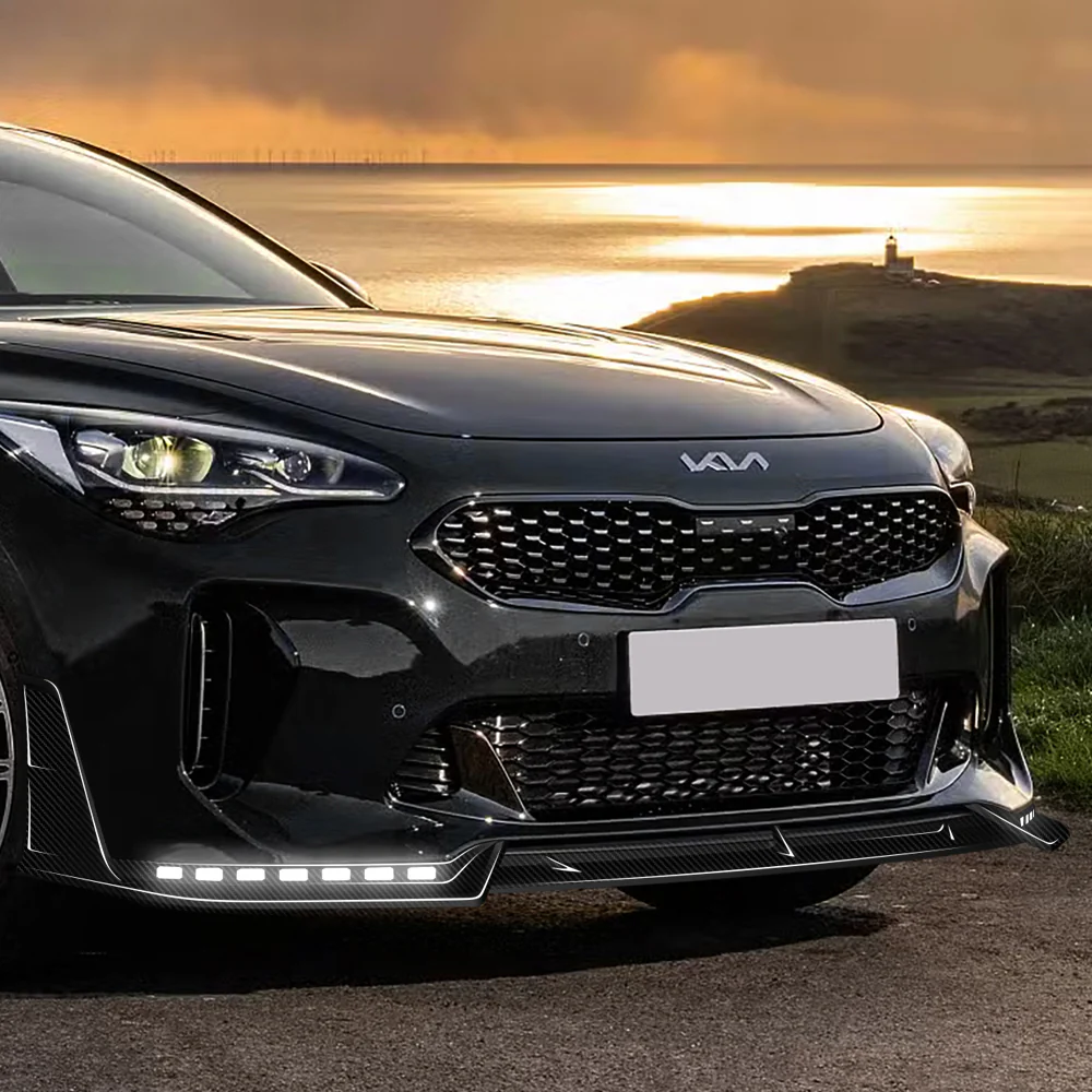 STP-Style For 2018-2023 Kia Stinger GT-Line Front Bumper Lip w/ LED Sequential Lights -Real Carbon Fiber - Image 11
