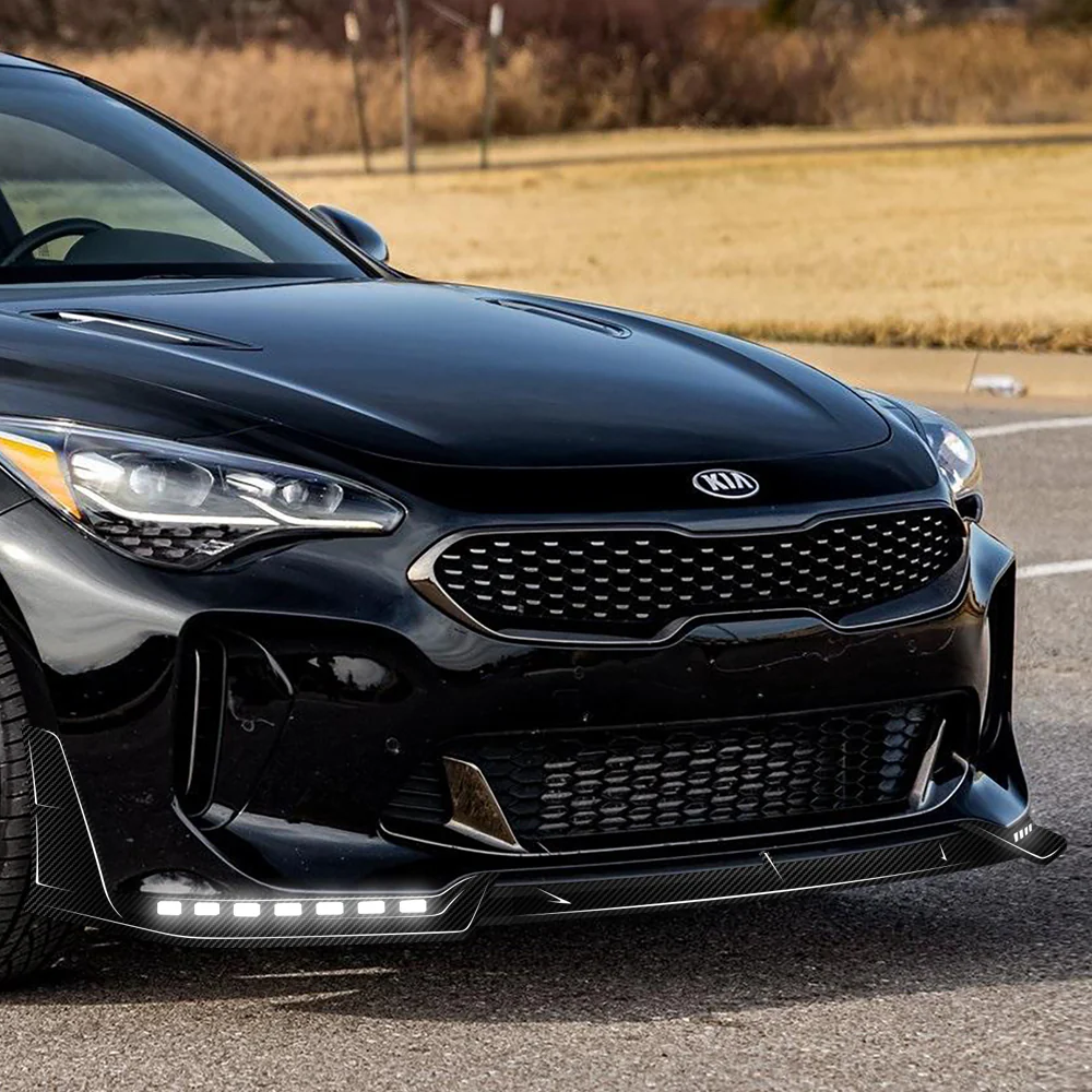 STP-Style For 2018-2023 Kia Stinger GT-Line Front Bumper Lip w/ LED Sequential Lights -Real Carbon Fiber - Image 12