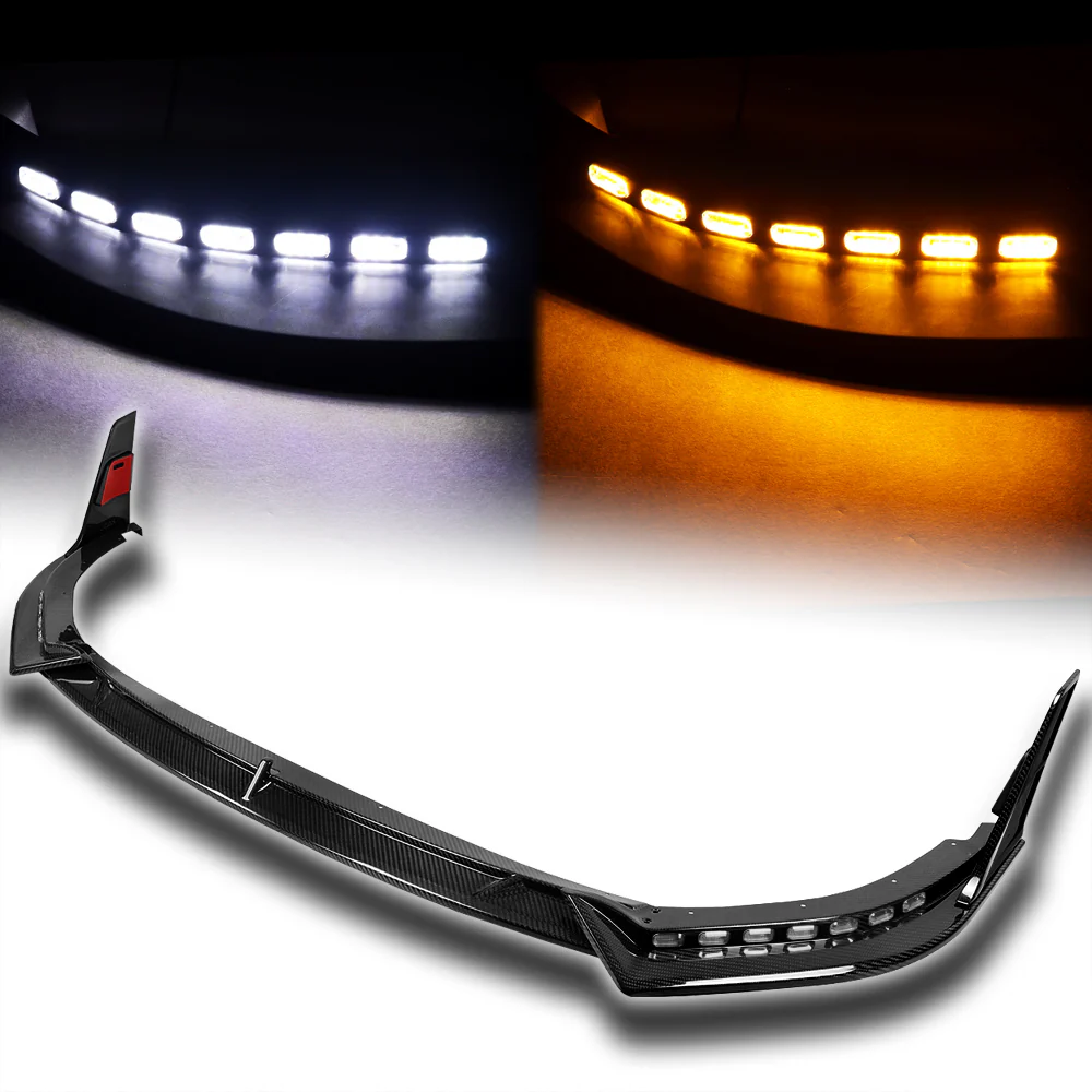 STP-Style For 2018-2023 Kia Stinger GT-Line Front Bumper Lip w/ LED Sequential Lights -Real Carbon Fiber - Image 2