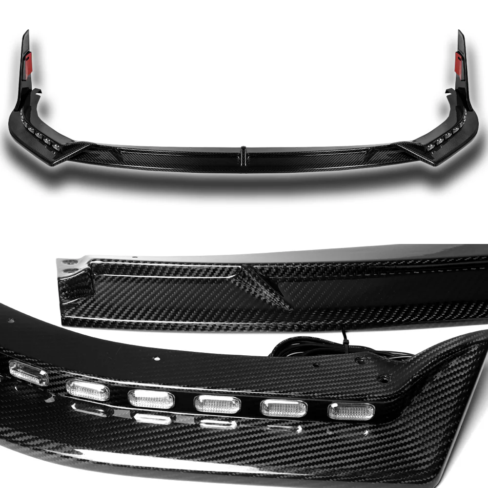STP-Style For 2018-2023 Kia Stinger GT-Line Front Bumper Lip w/ LED Sequential Lights -Real Carbon Fiber - Image 5