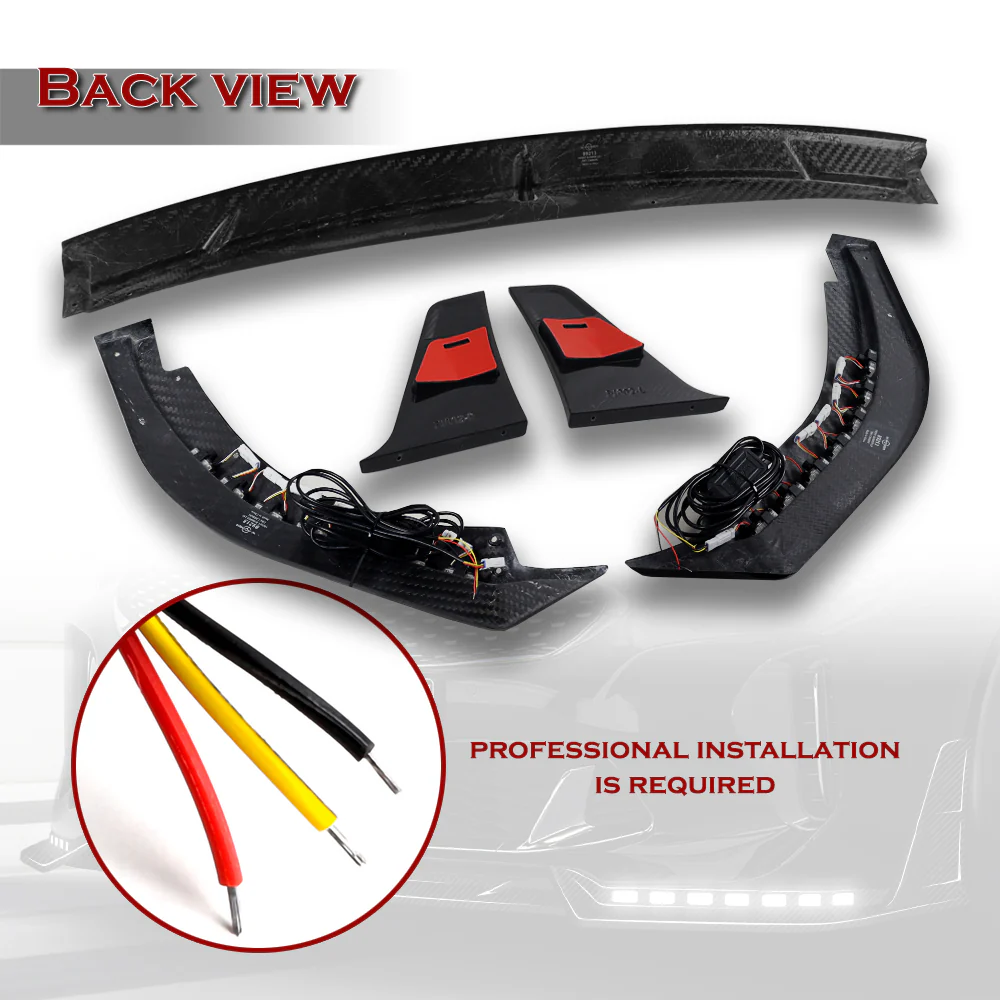 STP-Style For 2018-2023 Kia Stinger GT-Line Front Bumper Lip w/ LED Sequential Lights -Real Carbon Fiber - Image 6