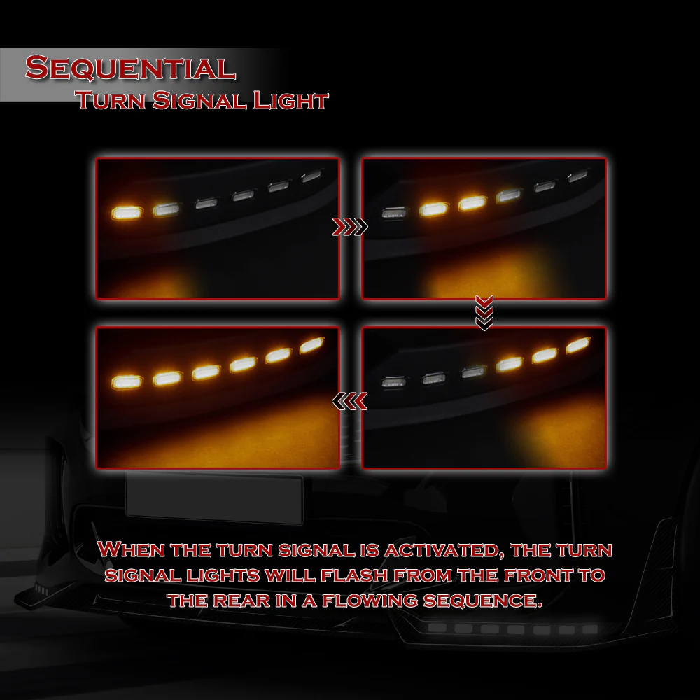 STP-Style For 2018-2023 Kia Stinger GT-Line Front Bumper Lip w/ LED Sequential Lights -Real Carbon Fiber - Image 7