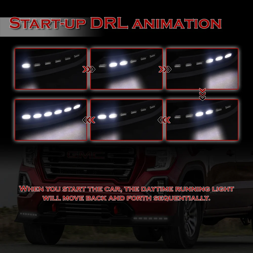 STP-Style For 2019-2021 GMC Sierra 1500 Front Bumper Lip Splitter With LED Sequential Light -Unpainted Matte Black - Image 11