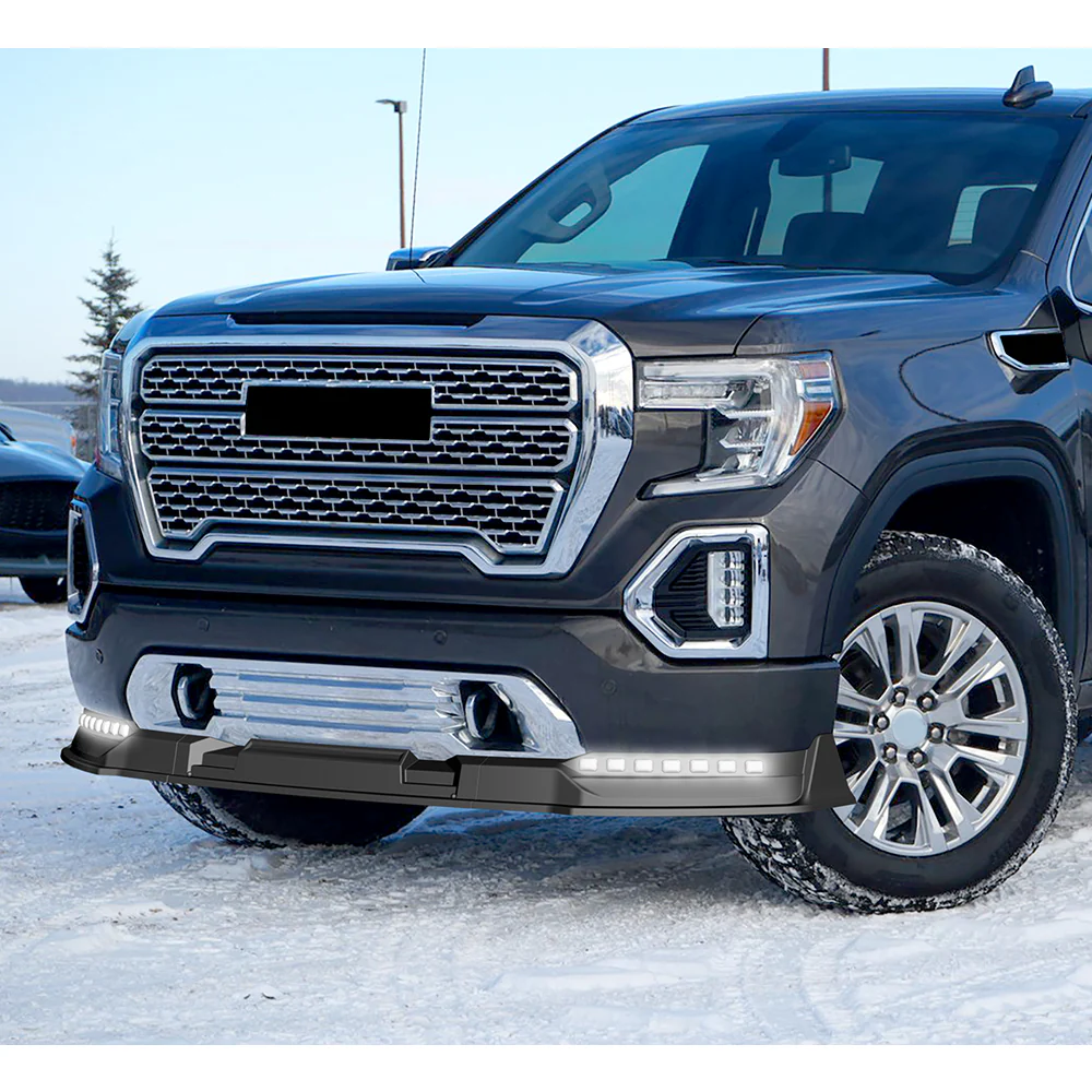 STP-Style For 2019-2021 GMC Sierra 1500 Front Bumper Lip Splitter With LED Sequential Light -Unpainted Matte Black - Image 12