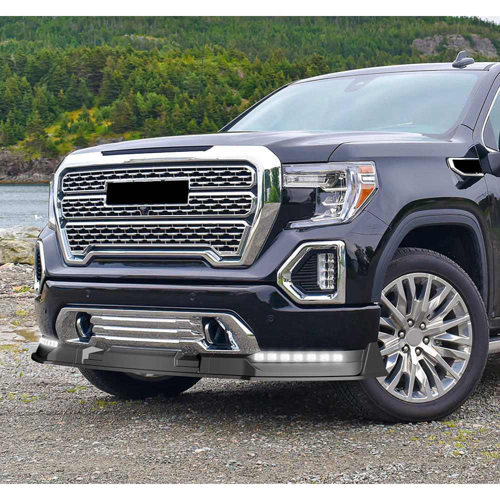 STP-Style For 2019-2021 GMC Sierra 1500 Front Bumper Lip Splitter With LED Sequential Light -Unpainted Matte Black - Image 13