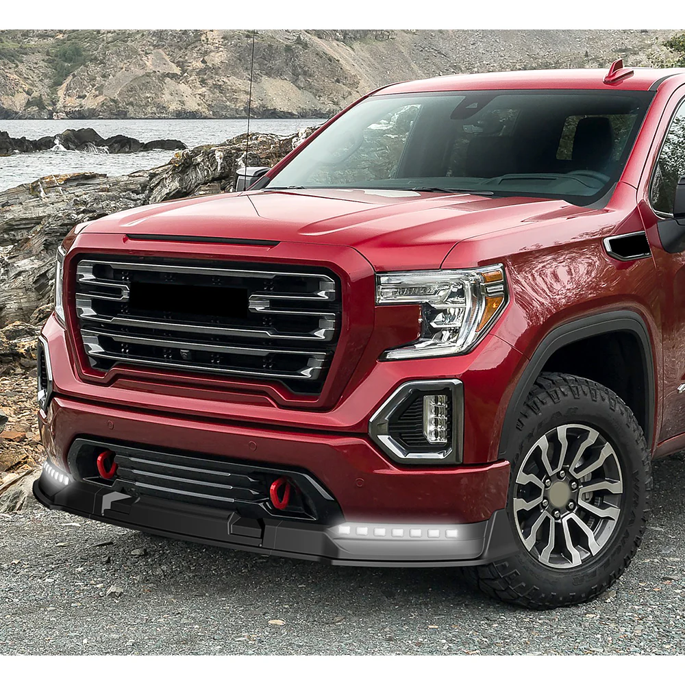 STP-Style For 2019-2021 GMC Sierra 1500 Front Bumper Lip Splitter With LED Sequential Light -Unpainted Matte Black - Image 14