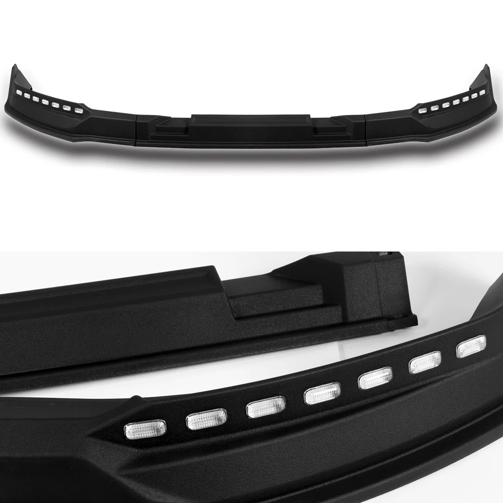STP-Style For 2019-2021 GMC Sierra 1500 Front Bumper Lip Splitter With LED Sequential Light -Unpainted Matte Black - Image 3