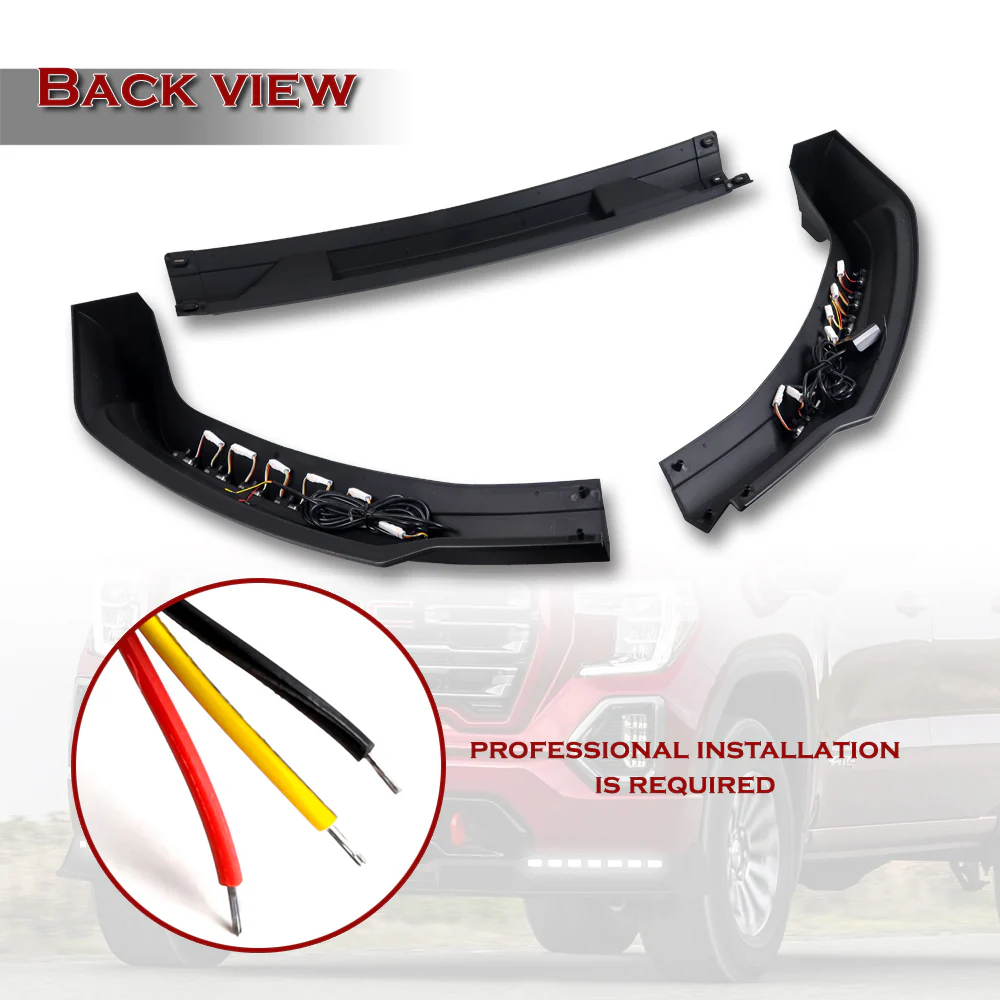 STP-Style For 2019-2021 GMC Sierra 1500 Front Bumper Lip Splitter With LED Sequential Light -Unpainted Matte Black - Image 4