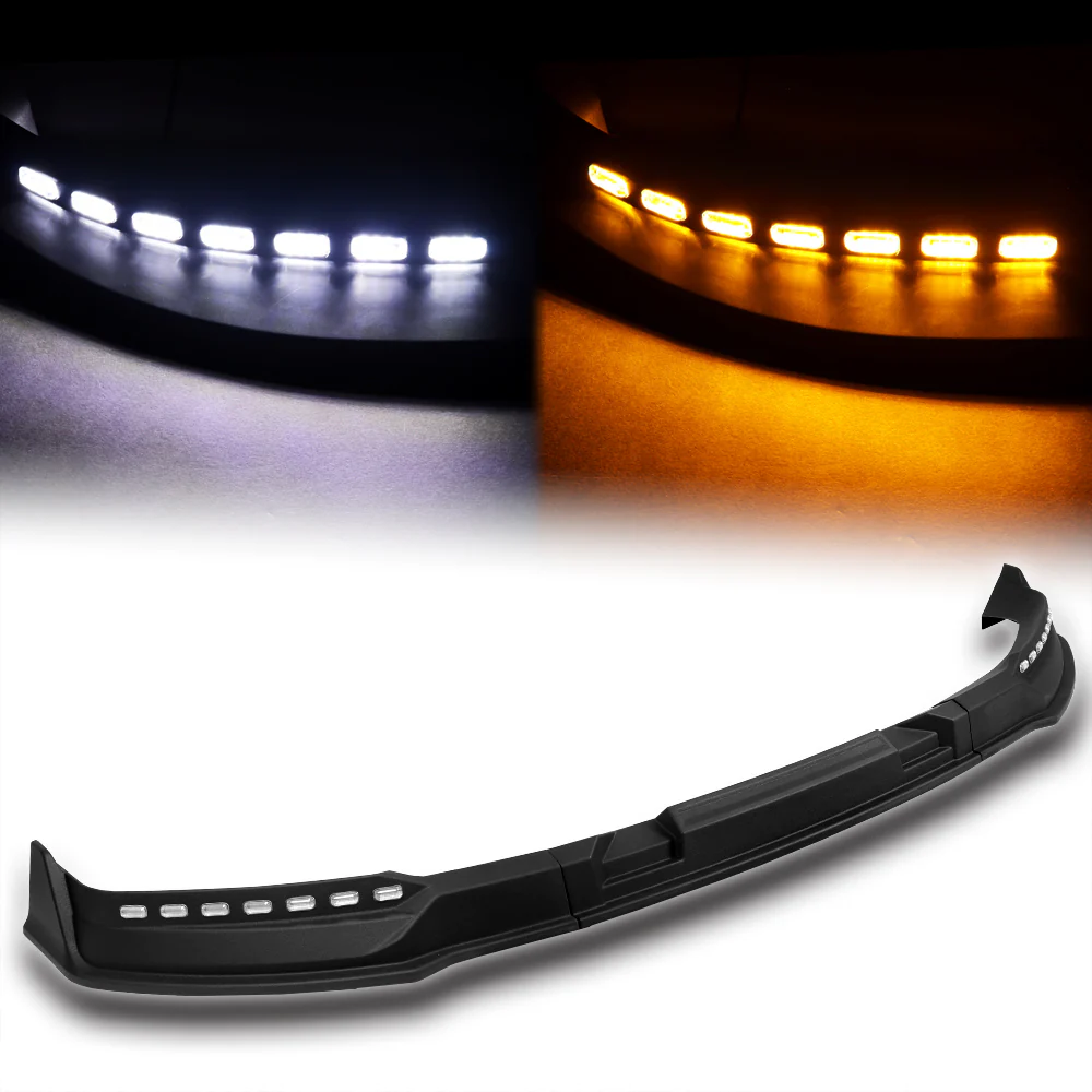 STP-Style For 2019-2021 GMC Sierra 1500 Front Bumper Lip Splitter With LED Sequential Light -Unpainted Matte Black - Image 7