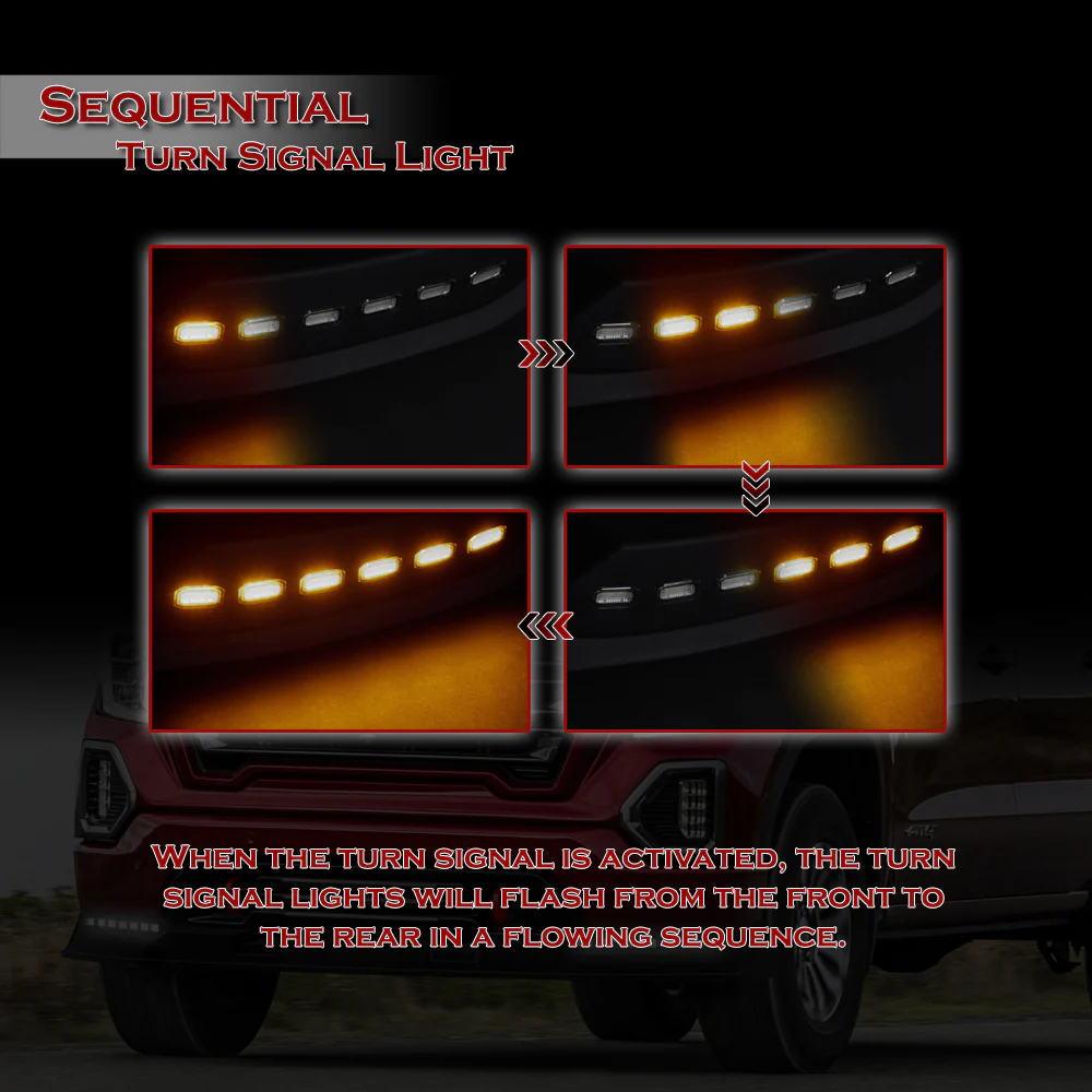 STP-Style For 2019-2021 GMC Sierra 1500 Front Bumper Lip Splitter With LED Sequential Light -Unpainted Matte Black - Image 9