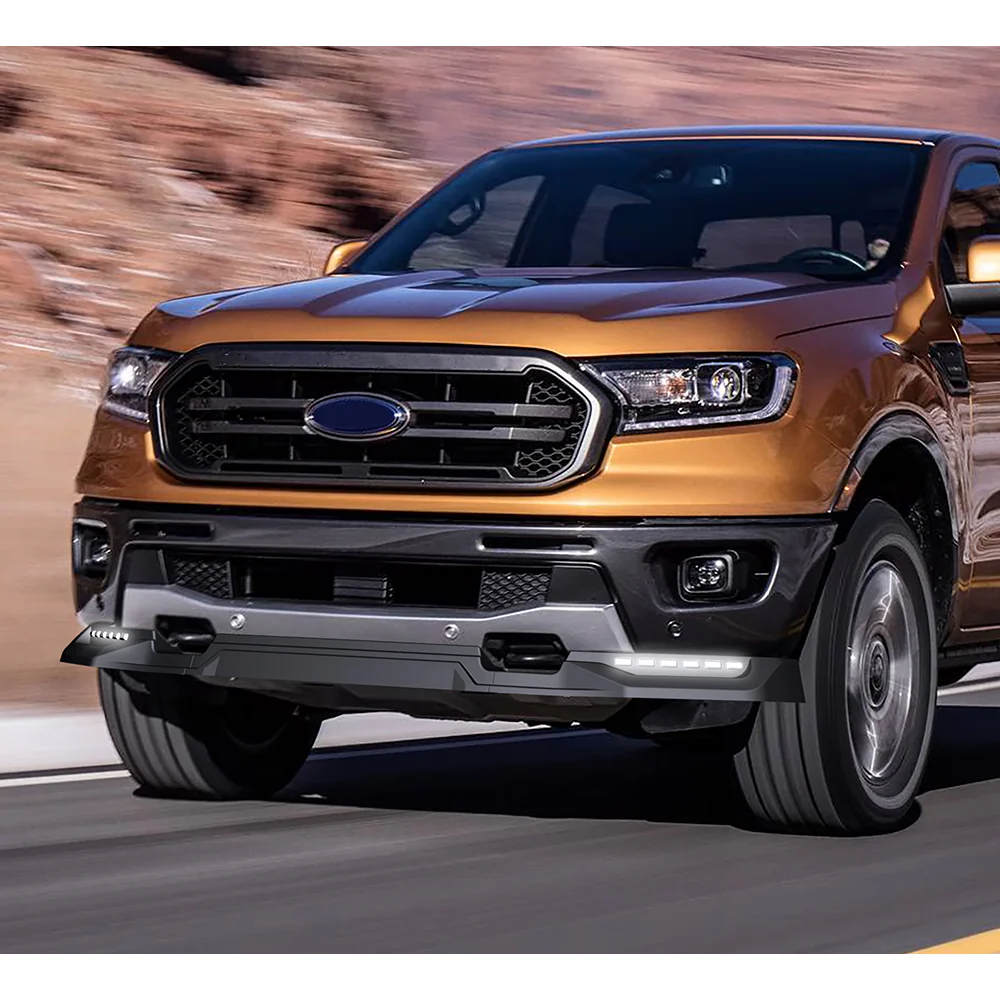 STP-Style For 2019-2023 Ford Ranger Front Bumper Lip Splitter With LED Sequential Light -Unpainted Matte Black - Image 14