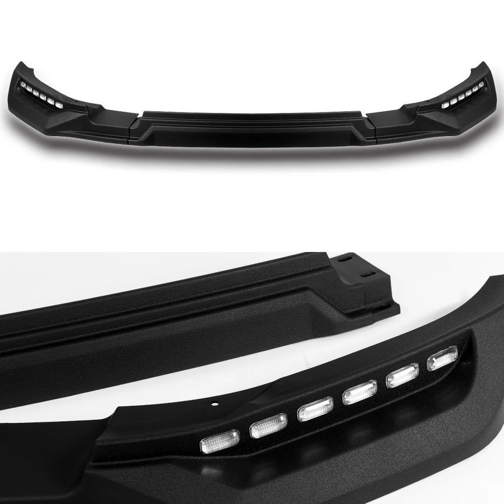 STP-Style For 2019-2023 Ford Ranger Front Bumper Lip Splitter With LED Sequential Light -Unpainted Matte Black - Image 3