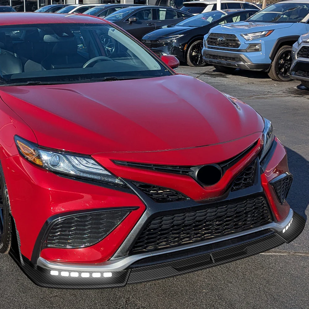 STP-Style For 2021 2022 2023 2024 Toyota Camry SE XSE Front Bumper Lower Lip Splitter With LED Sequential Light -Carbon Fiber Look - Image 12