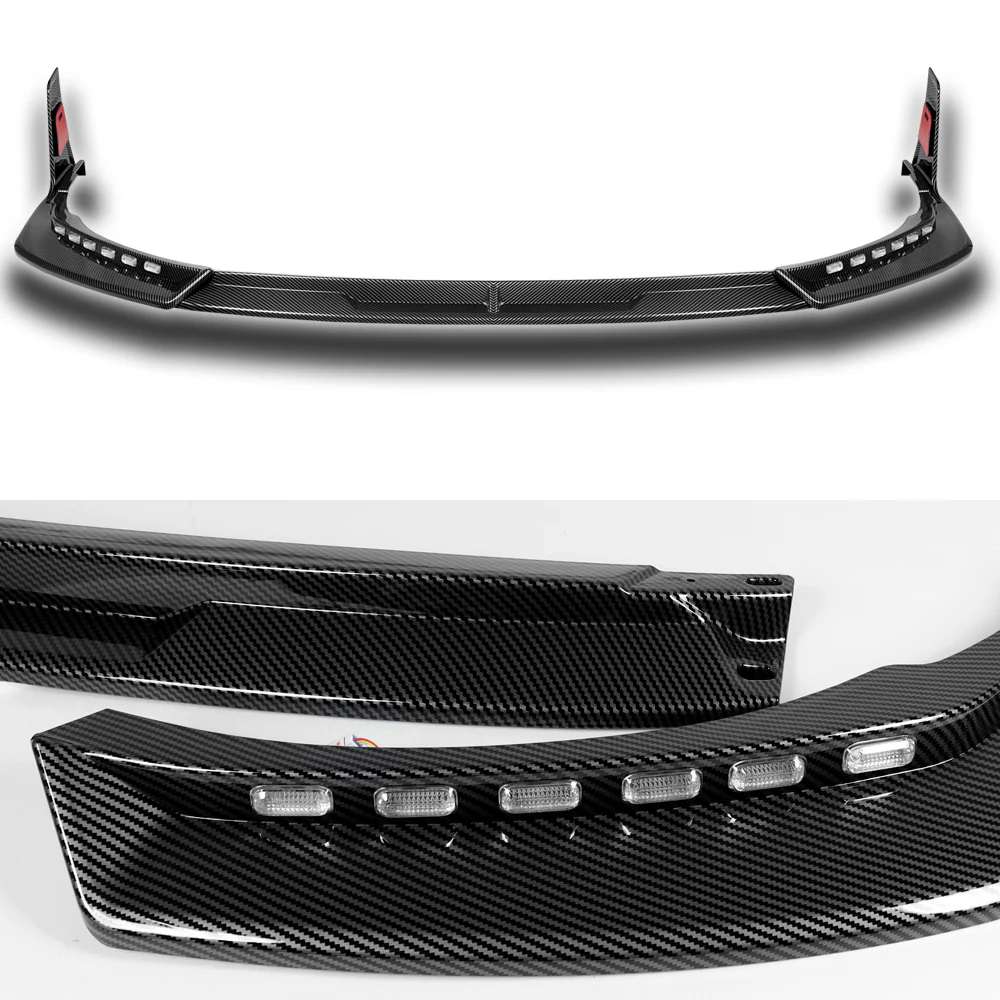 STP-Style For 2021 2022 2023 2024 Toyota Camry SE XSE Front Bumper Lower Lip Splitter With LED Sequential Light -Carbon Fiber Look - Image 5