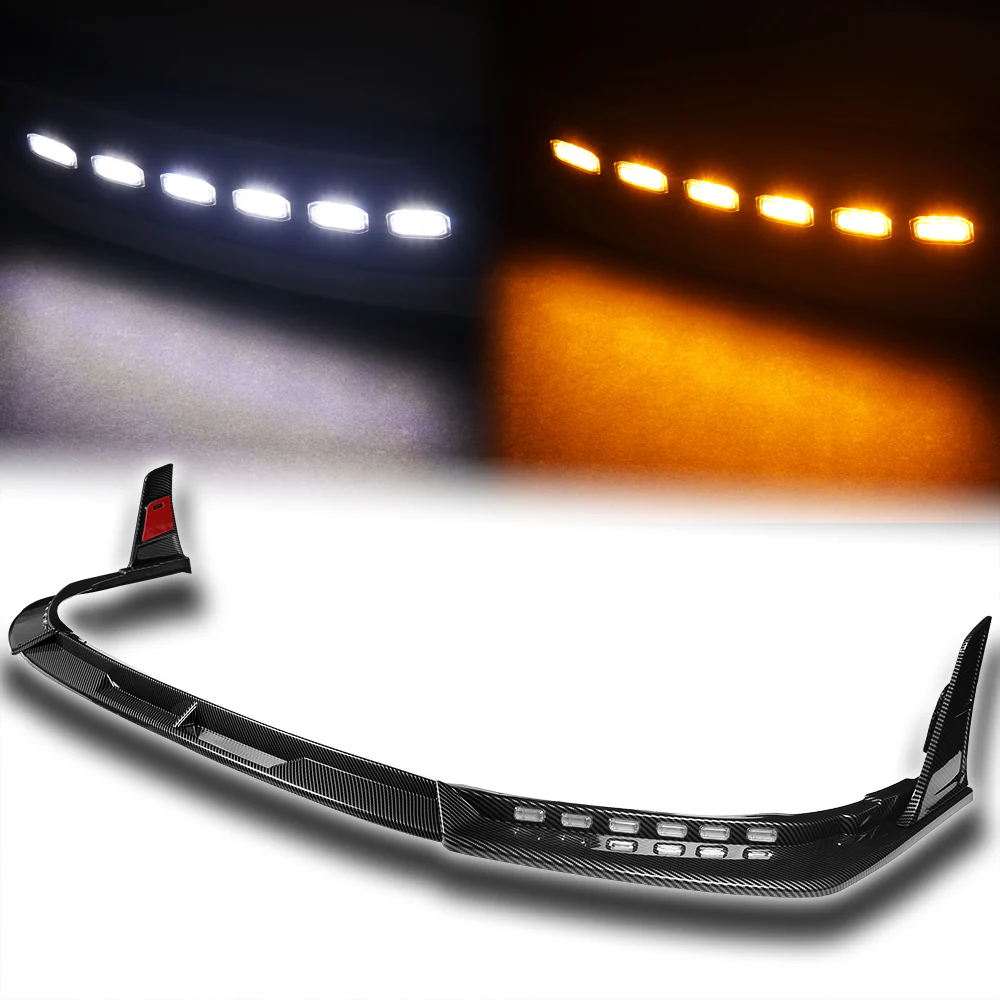STP-Style For 2021 2022 2023 2024 Toyota Camry SE XSE Front Bumper Lower Lip Splitter With LED Sequential Light -Carbon Fiber Look - Image 6
