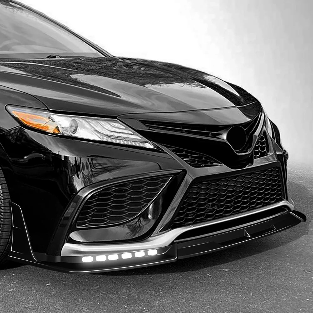 STP-Style For 2021 2022 2023 2024 Toyota Camry SE XSE Front Bumper Lower Lip Splitter With LED Sequential Light -Painted Black - Image 12