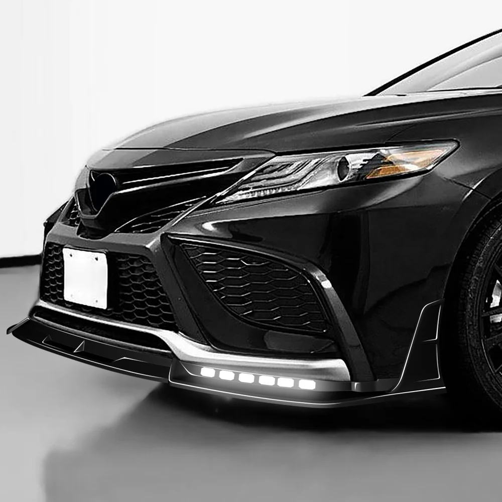 STP-Style For 2021 2022 2023 2024 Toyota Camry SE XSE Front Bumper Lower Lip Splitter With LED Sequential Light -Painted Black - Image 14
