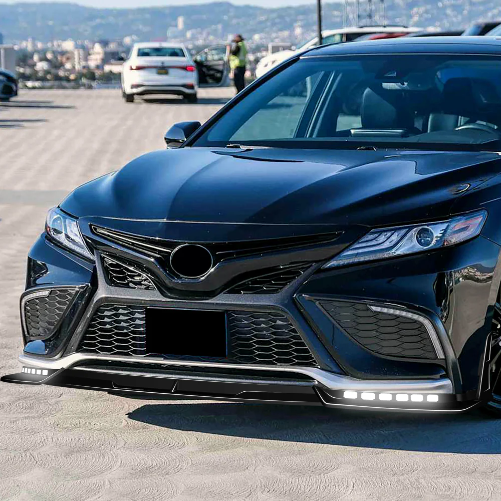 STP-Style For 2021 2022 2023 2024 Toyota Camry SE XSE Front Bumper Lower Lip Splitter With LED Sequential Light -Painted Black - Image 15