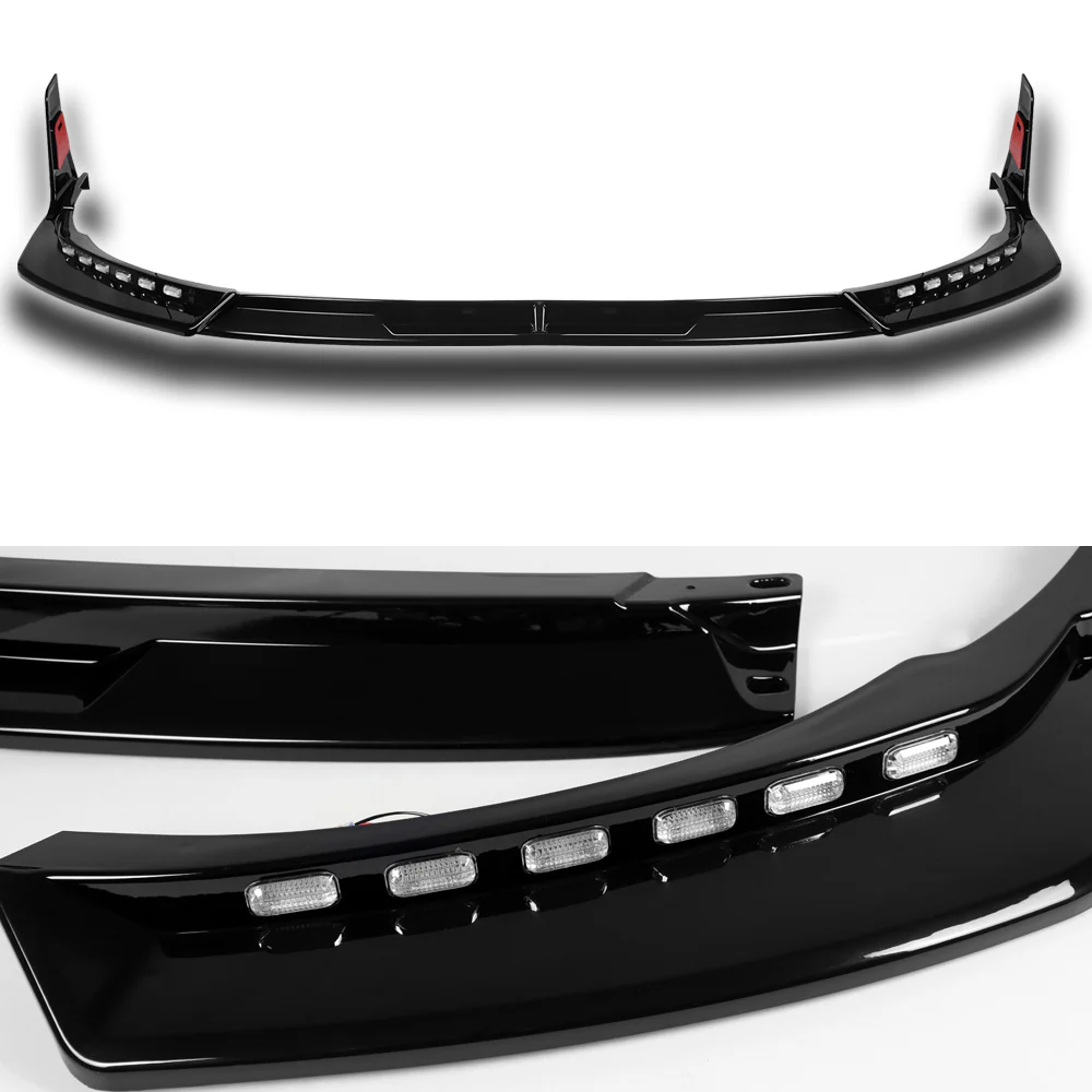 STP-Style For 2021 2022 2023 2024 Toyota Camry SE XSE Front Bumper Lower Lip Splitter With LED Sequential Light -Painted Black - Image 4