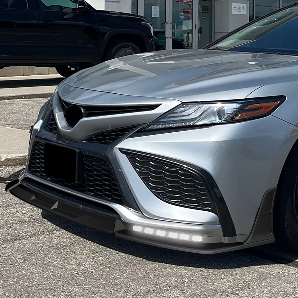 STP-Style For 2021 2022 2023 2024 Toyota Camry SE XSE Front Bumper Lower Lip Splitter With LED Sequential Light -Unpainted Matte Black - Image 13