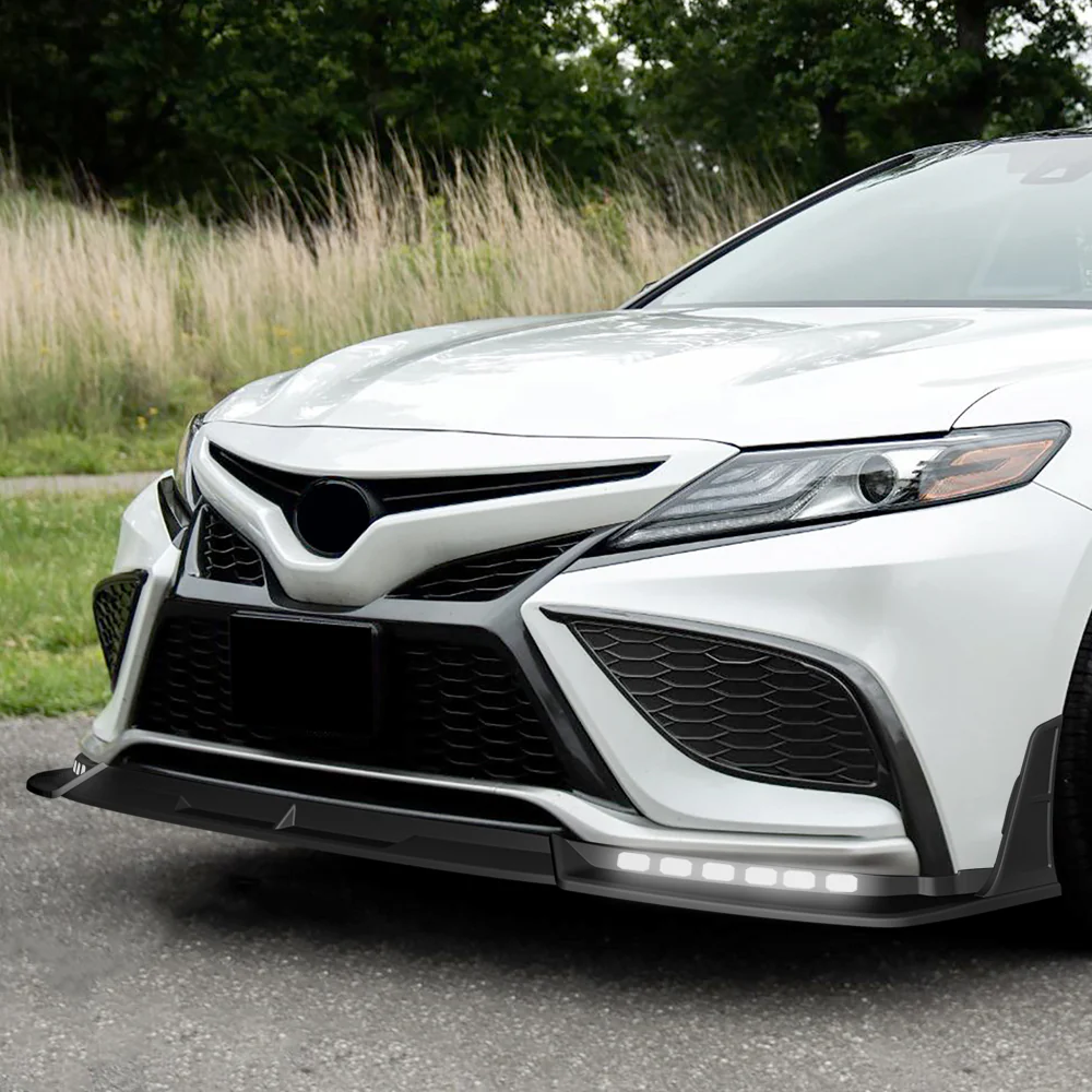 STP-Style For 2021 2022 2023 2024 Toyota Camry SE XSE Front Bumper Lower Lip Splitter With LED Sequential Light -Unpainted Matte Black - Image 14
