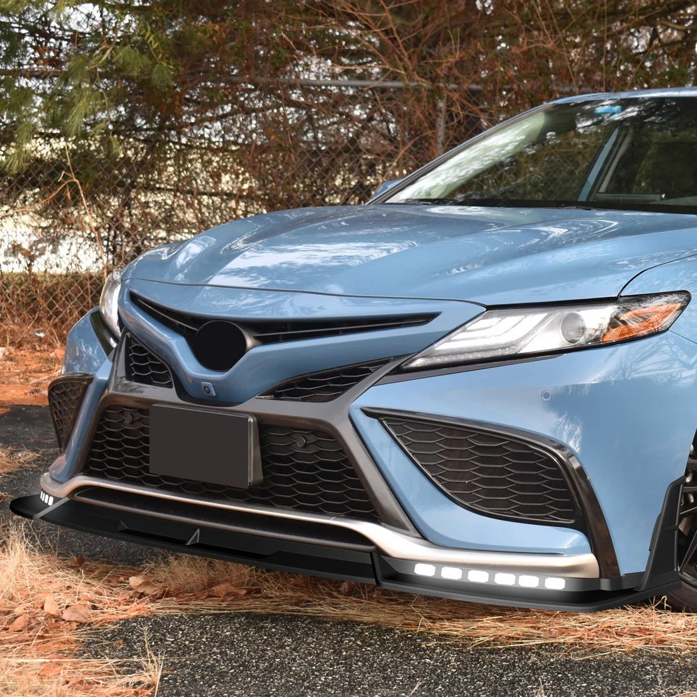 STP-Style For 2021 2022 2023 2024 Toyota Camry SE XSE Front Bumper Lower Lip Splitter With LED Sequential Light -Unpainted Matte Black - Image 15