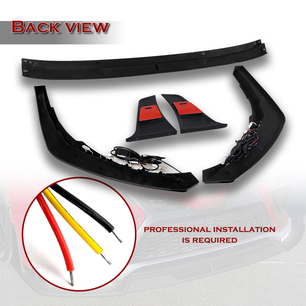 STP-Style For 2021 2022 2023 2024 Toyota Camry SE XSE Front Bumper Lower Lip Splitter With LED Sequential Light -Unpainted Matte Black - Image 6
