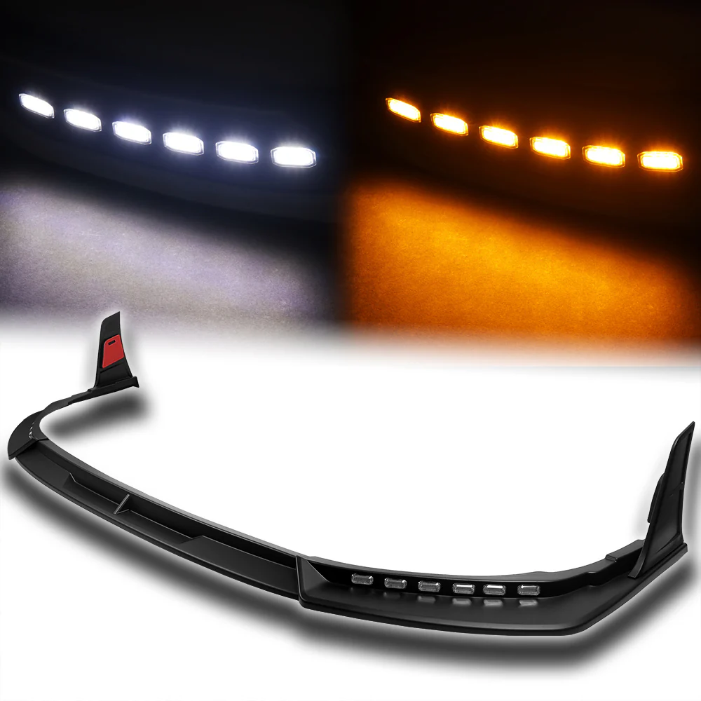 STP-Style For 2021 2022 2023 2024 Toyota Camry SE XSE Front Bumper Lower Lip Splitter With LED Sequential Light -Unpainted Matte Black - Image 7