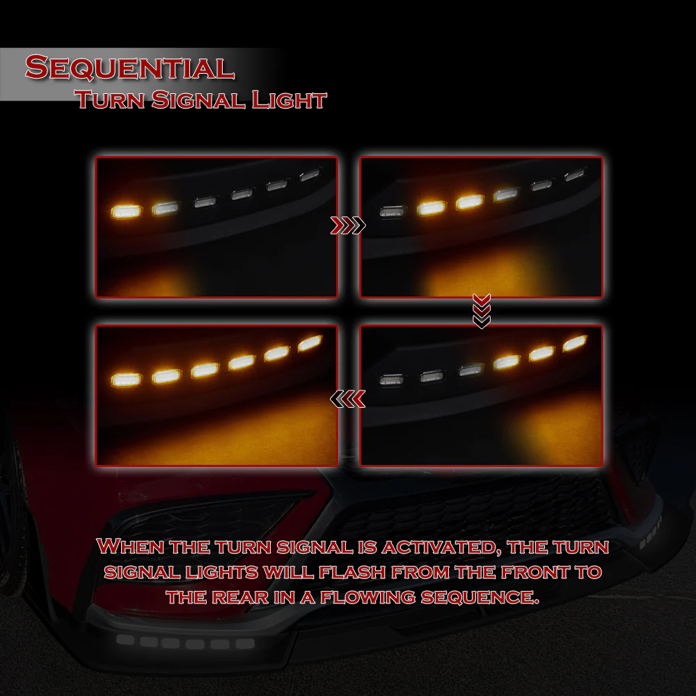 STP-Style For 2021 2022 2023 2024 Toyota Camry SE XSE Front Bumper Lower Lip Splitter With LED Sequential Light -Unpainted Matte Black - Image 9