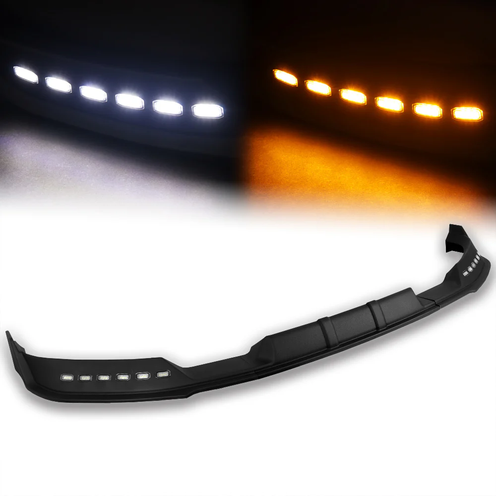 STP-Style For 2021-2023 Ford F150 Front Bumper Splitter Spoiler Lip 3PCS -Black With LED Sequential Running Lights - Image 2