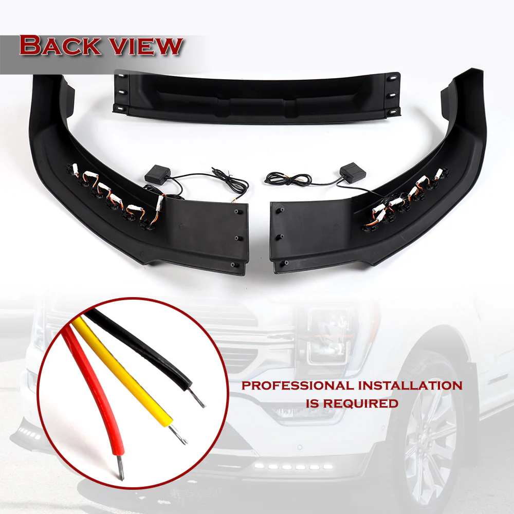 STP-Style For 2021-2023 Ford F150 Front Bumper Splitter Spoiler Lip 3PCS -Black With LED Sequential Running Lights - Image 5