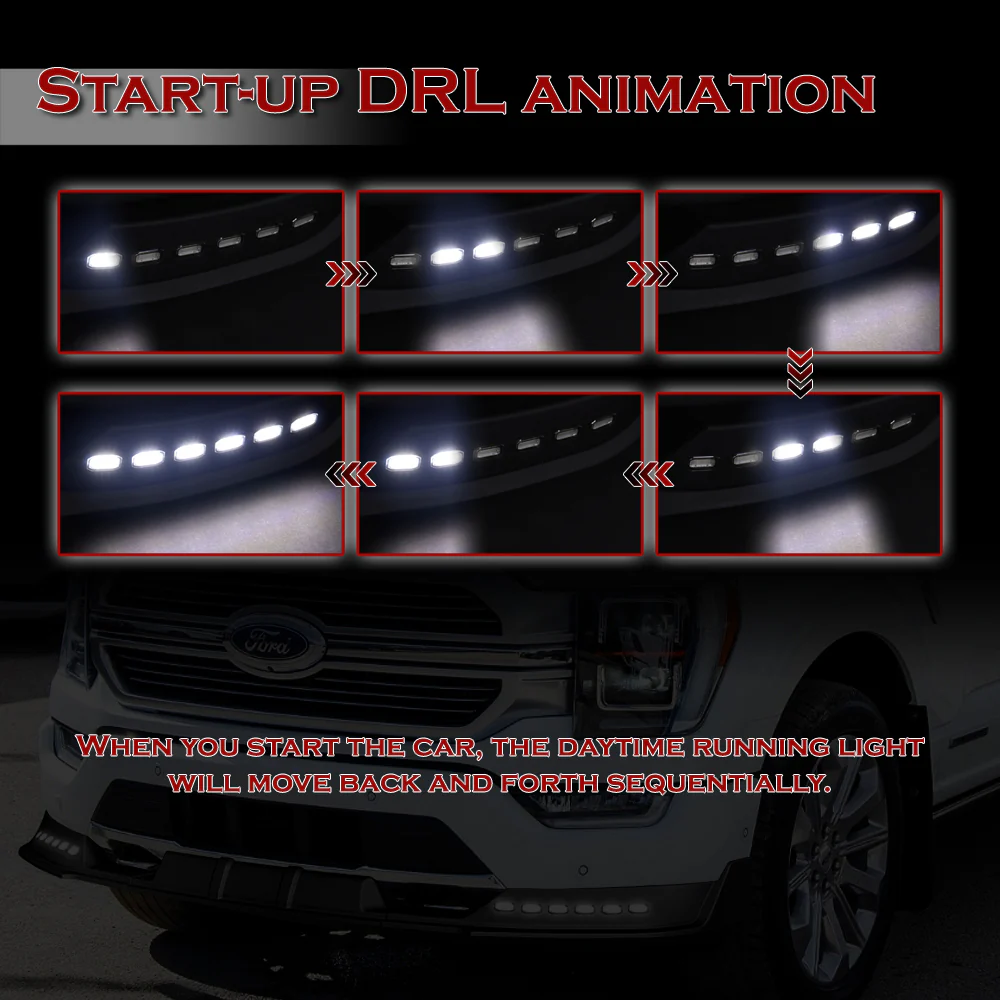 STP-Style For 2021-2023 Ford F150 Front Bumper Splitter Spoiler Lip 3PCS -Black With LED Sequential Running Lights - Image 9