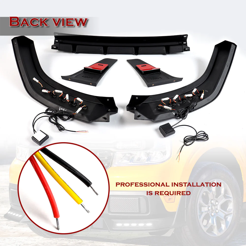 STP-Style For 2022-2024 Ford Maverick Front Bumper Splitter Spoiler Lip 5PCS -Black With LED Sequential Running Lights - Image 4