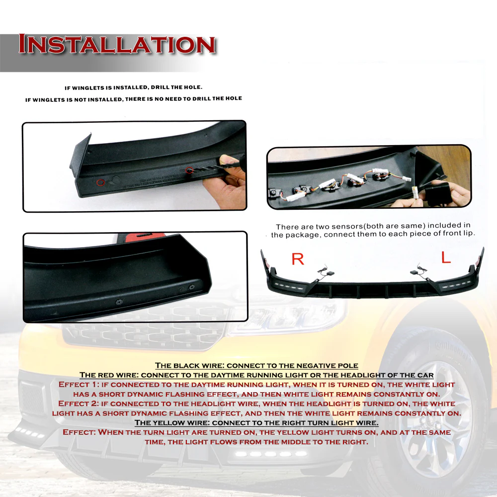STP-Style For 2022-2024 Ford Maverick Front Bumper Splitter Spoiler Lip 5PCS -Black With LED Sequential Running Lights - Image 5