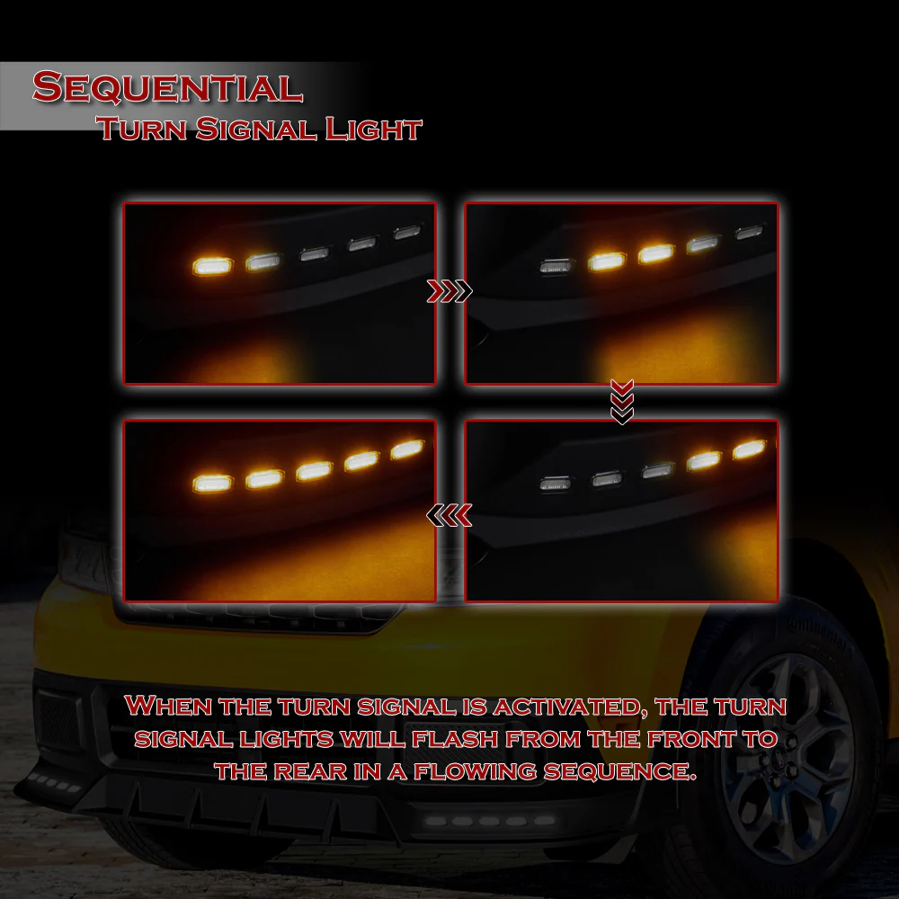 STP-Style For 2022-2024 Ford Maverick Front Bumper Splitter Spoiler Lip 5PCS -Black With LED Sequential Running Lights - Image 7