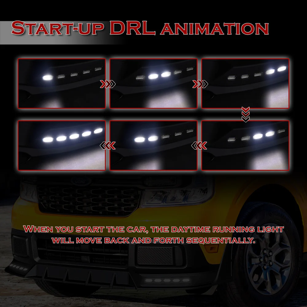 STP-Style For 2022-2024 Ford Maverick Front Bumper Splitter Spoiler Lip 5PCS -Black With LED Sequential Running Lights - Image 9