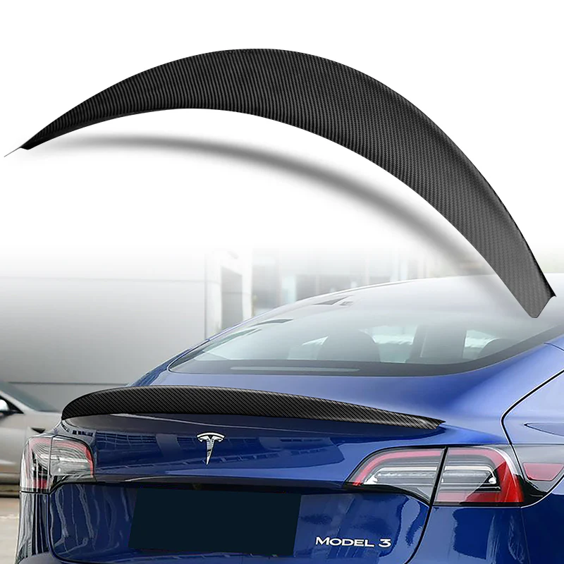 STP-Style Rear Trunk Lip Duckbill Spoiler Wing For 2017-2023 Tesla Model 3 -Matte Carbon Fiber - Image 5