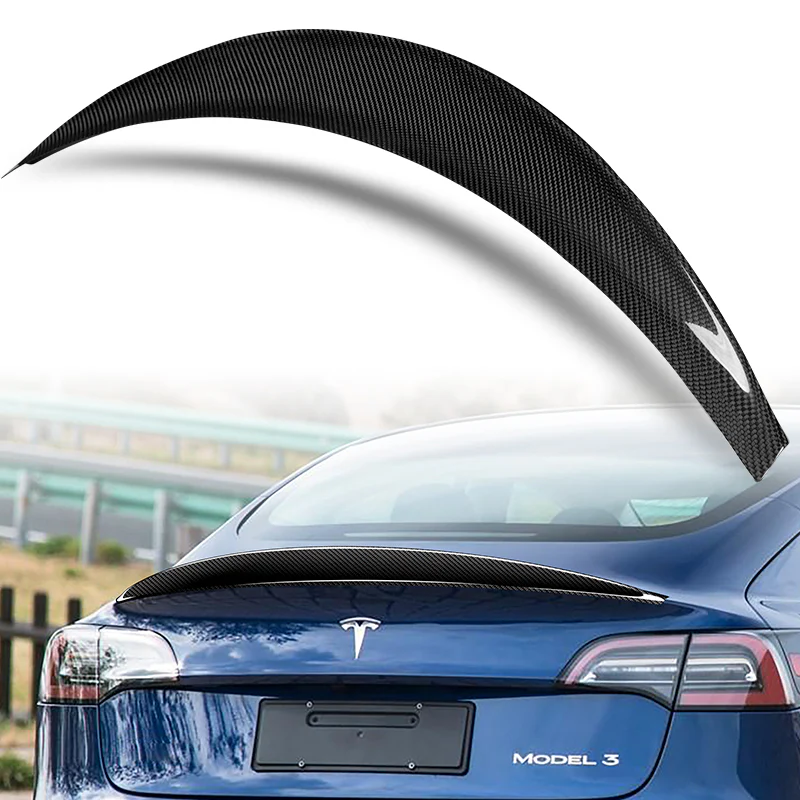 STP-Style Rear Trunk Lip Duckbill Spoiler Wing For 2017-2023 Tesla Model 3 -Real Carbon Fiber - Image 5