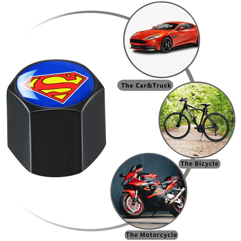 Superman Logo Universal Car SUV Wheel Tire Valves Dust Stem Air Caps Keychain Emblem Black Set - Image 4