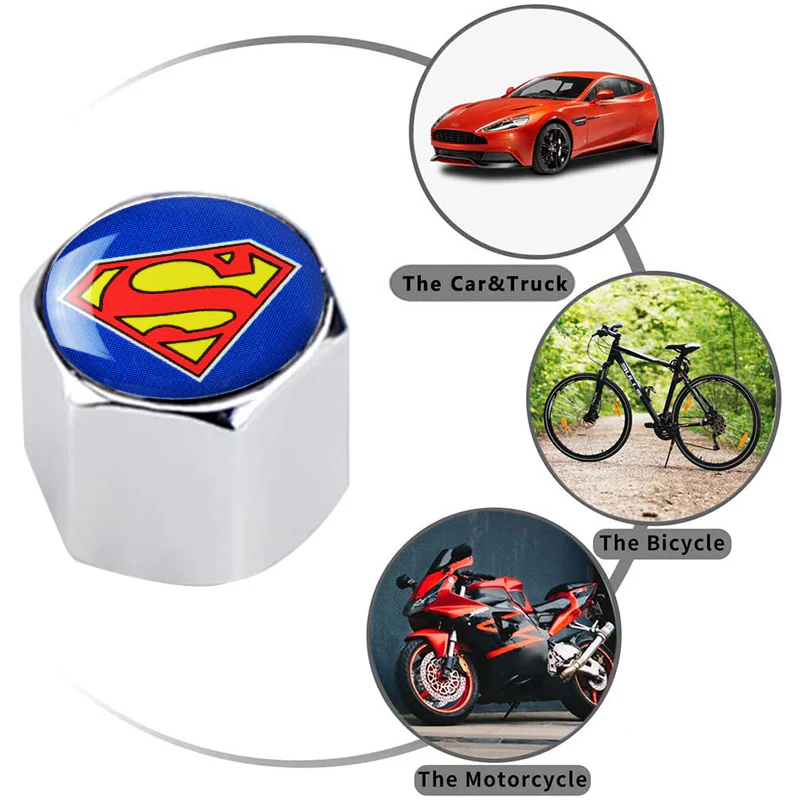 Superman Logo Universal Car SUV Wheel Tire Valves Dust Stem Air Caps Keychain Emblem Silver Set - Image 4